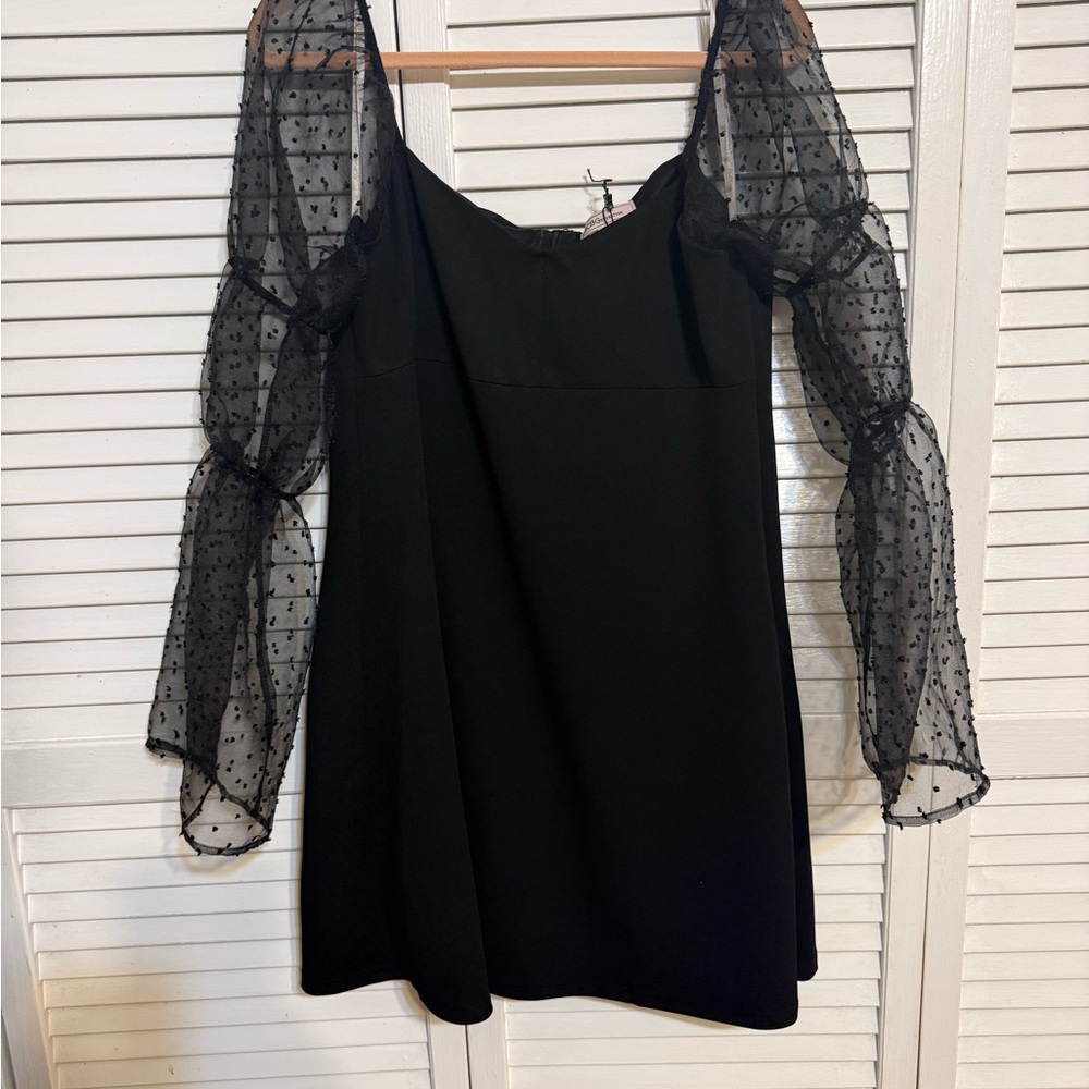 BCBGirls Black Dress with Sheer Sleeves